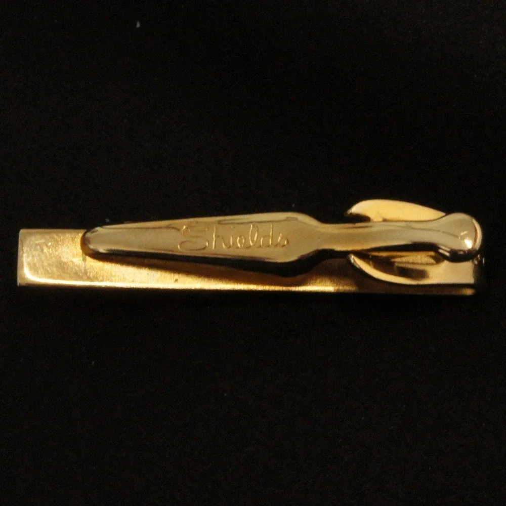 Vintage Shields Tie Clip Gold Tone Red Stone Bar Mens‎ Classic Formal